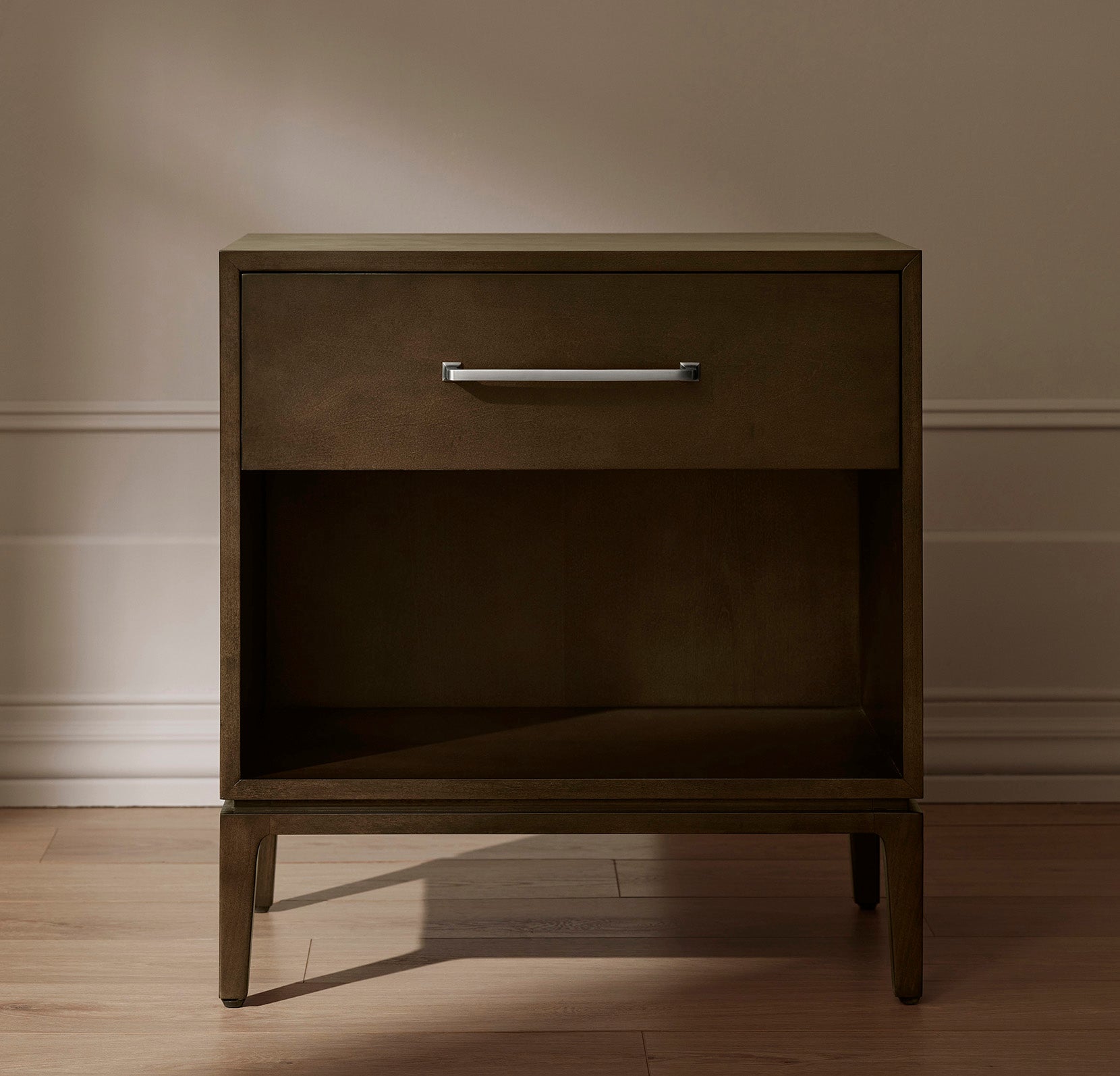 Single Drawer Wood Nightstand - Espresso - Silver